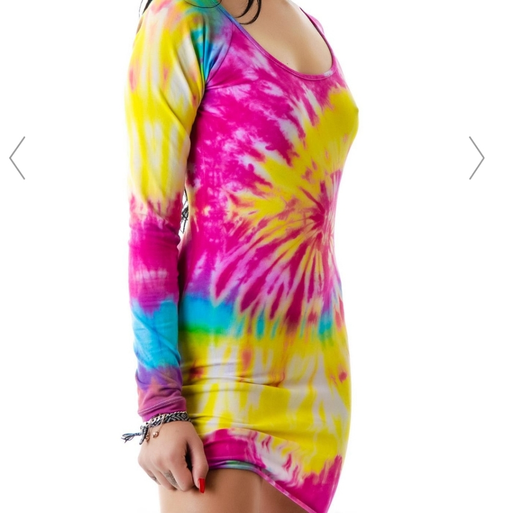 THE RAGGED PRIEST Tie Dye Longsleeve Backless Mini